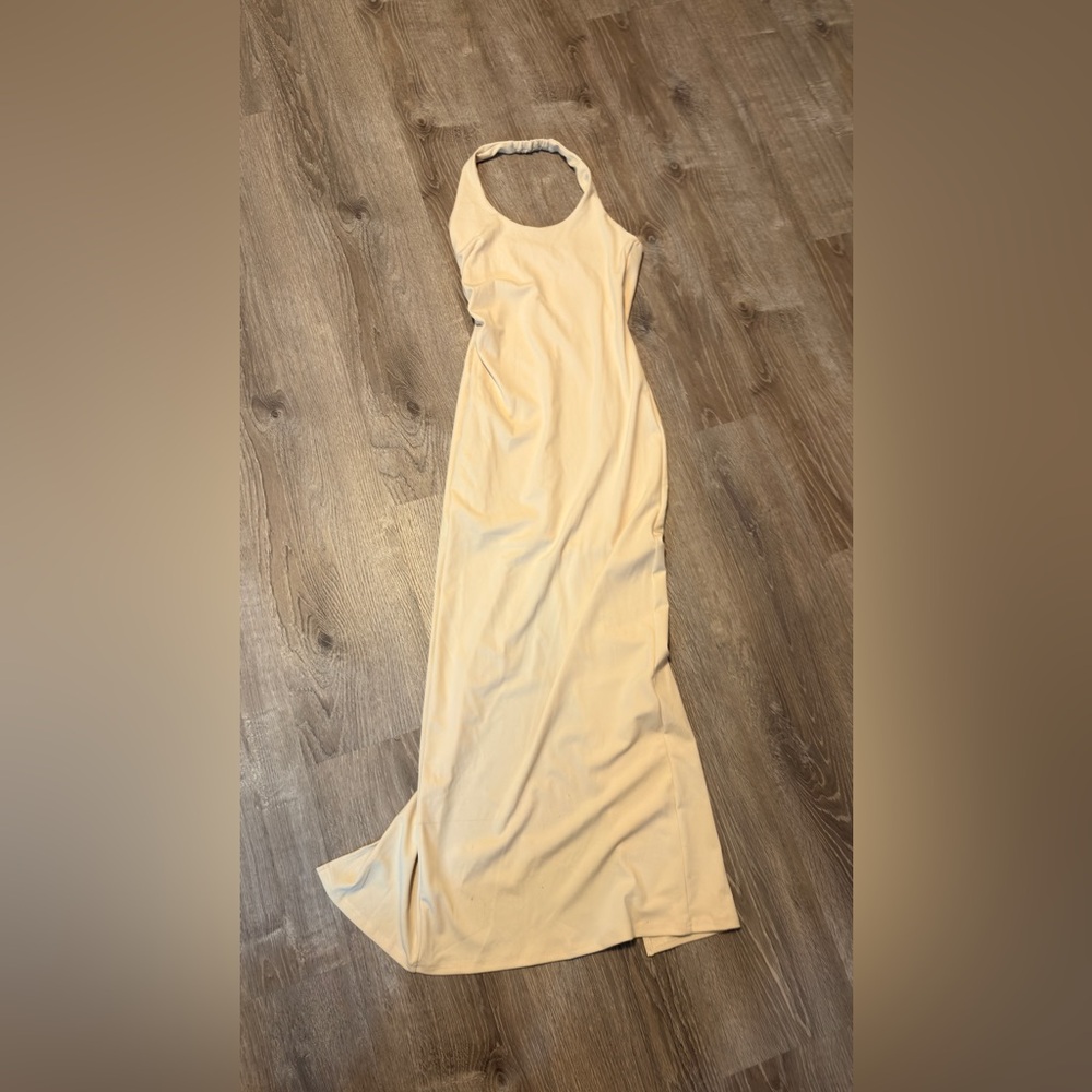 NWT ego official Scoop Neck Fitted Maxi Dress In Stone